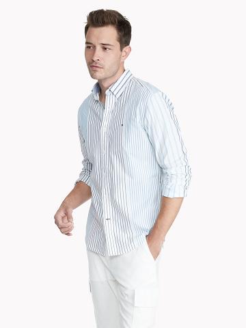 Férfi Tommy Hilfiger Classic fit mix stripe Ingek Fehér Kék Színes | HU 1024EBC